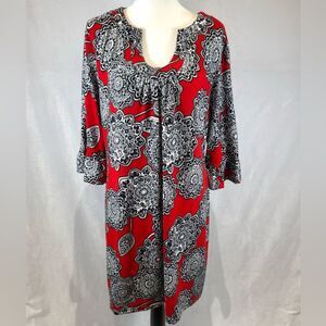 Aryeh red and black notched uneck mandala print shift dress size 3X NWT